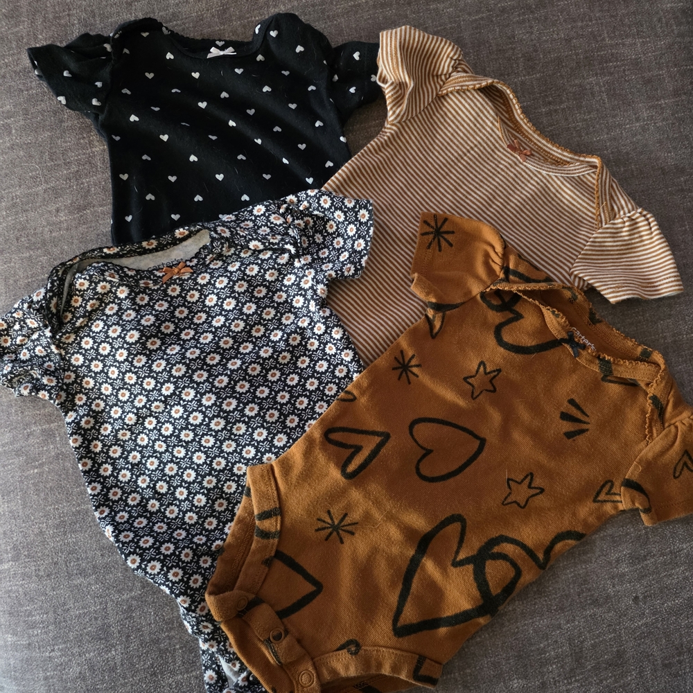 Set of 4 Baby Bodysuits in Black, Blue, and Brown
